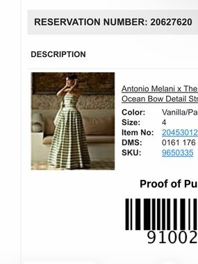 ANTONIO MELANI Cream and Green Striped Strapless Bow Gown
